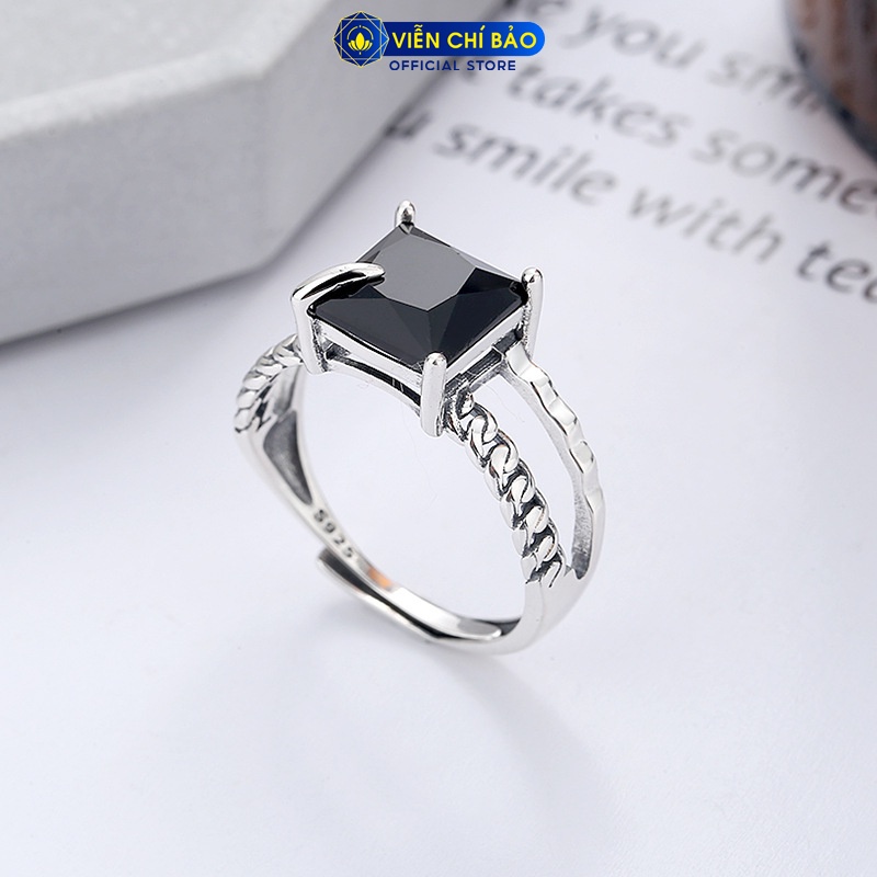 Nhẫn bạc nữ đá đen vuông chất liệu bạc Thái 925 thời trang phụ kiện trang sức nữ Viễn Chí Bảo N000012