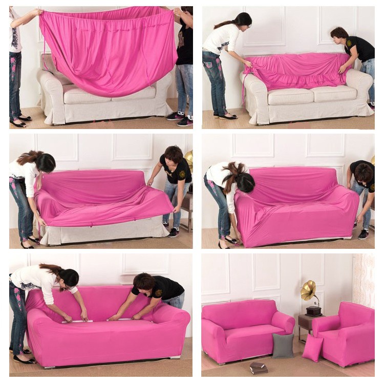 Vỏ bọc ghế sofa 1/2/3/4 màu đỏ trơn vải co dãn đệm ngồi trang trí nội thất