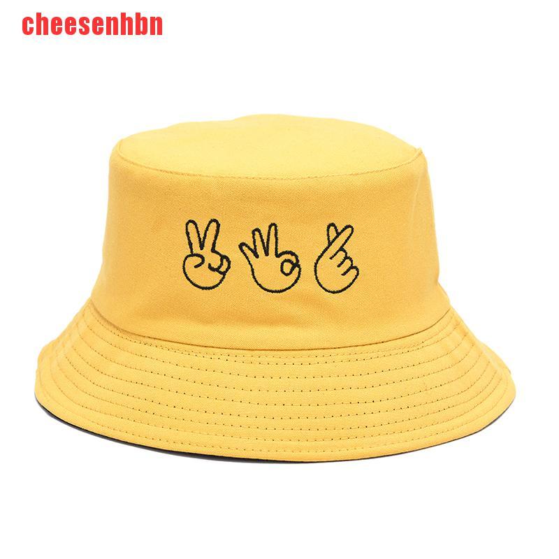 [cheesenhbn]Double-sided Casual Finger Gesture Ok Bucket Hat Women Summer Fold Two Sided Hat