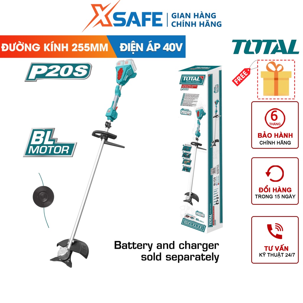 Máy cắt cỏ dùng pin Lithium-Ion 40V TOTAL TSTLI20028, motor không chổi than 100%, đường kính lưỡi cắt: 255mm-chính hãng