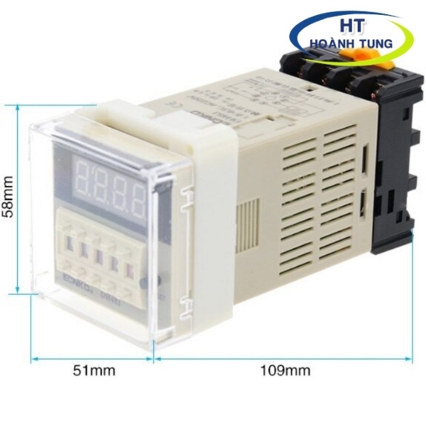 Bộ đếm 4 số tự động DH48J-11 từ 1 đến 999900 digital counter 11 chân tròn điện áp 220VAC kèm chân đế PF113A