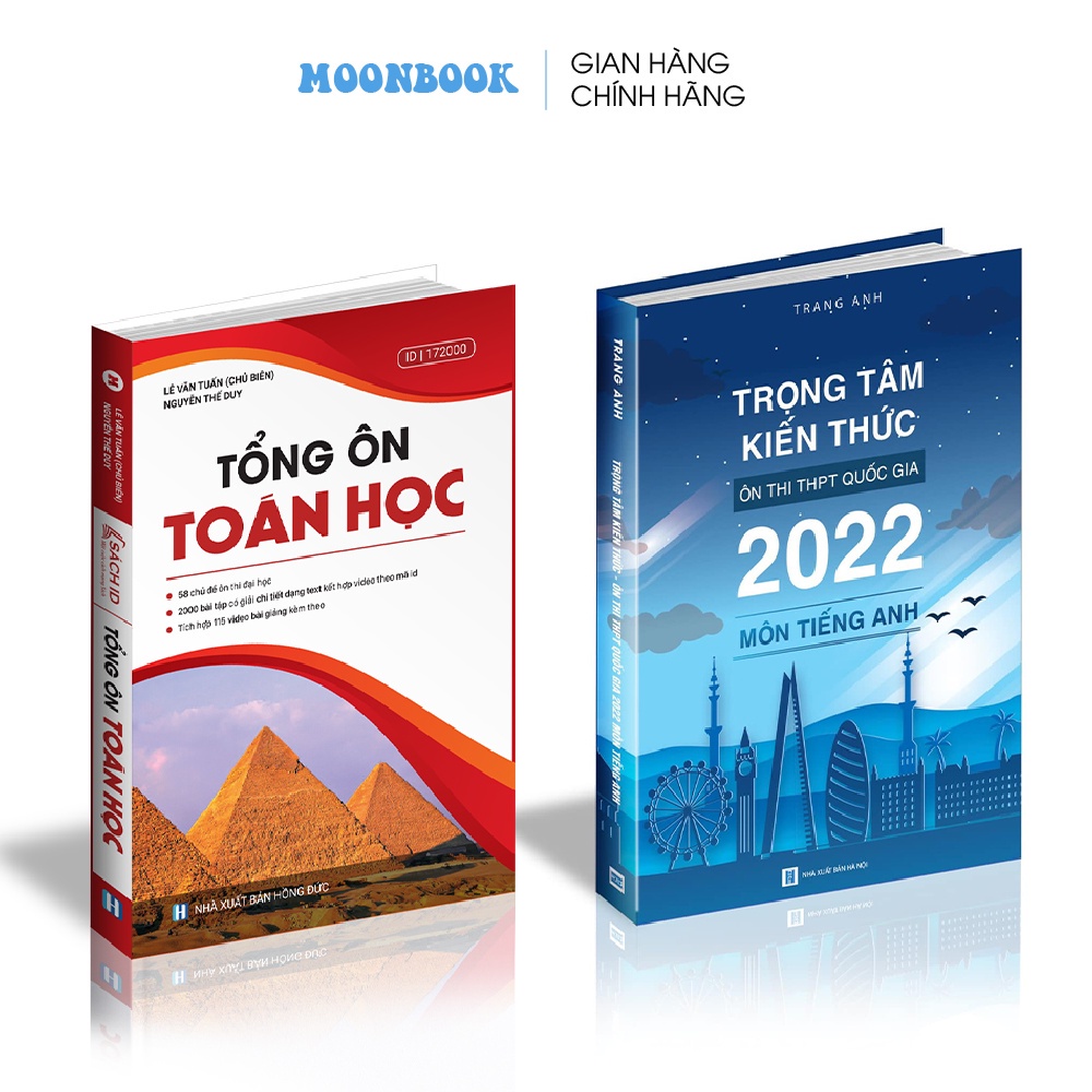 Combo Sách trọng tâm Tiếng Anh cô Trang Anh và Tổng ôn toán ôn luyện thi thpt quốc gia 2022 | Moonbook