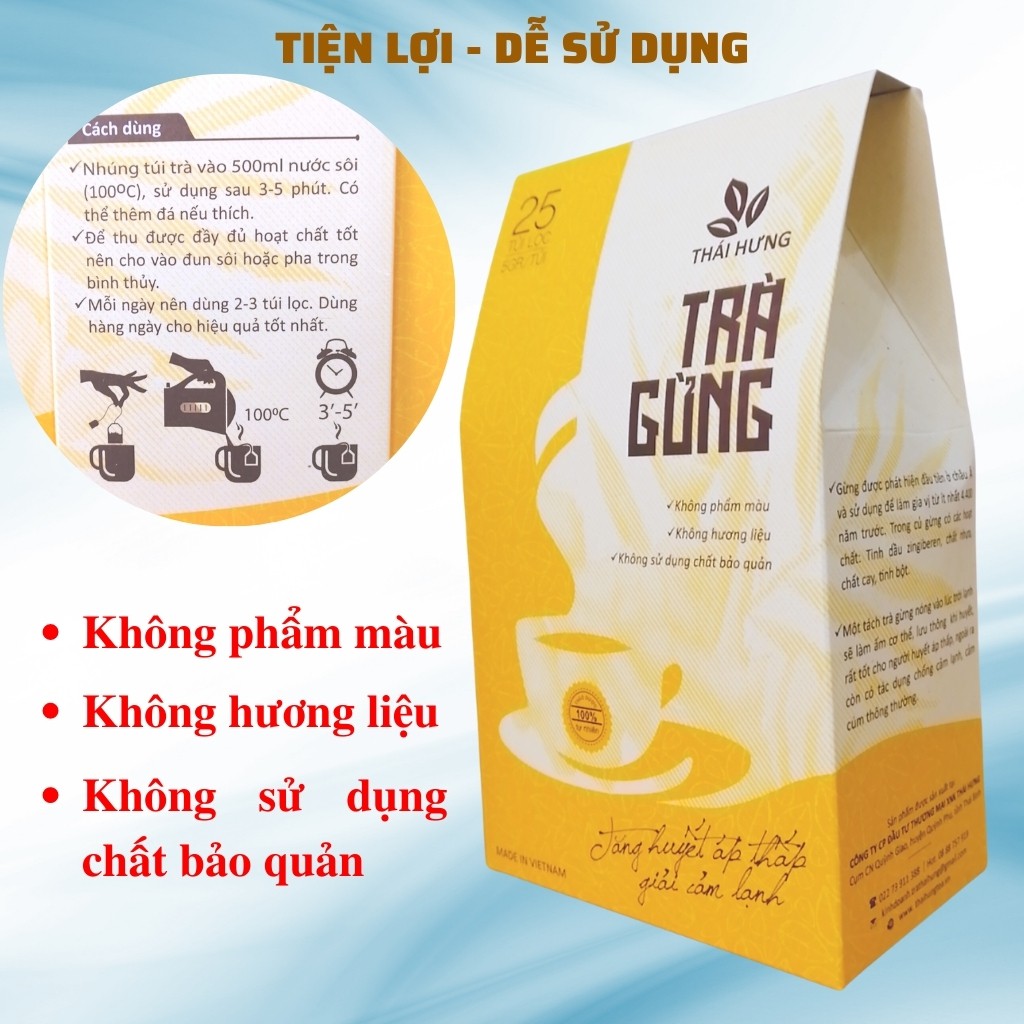 Trà Gừng Thái Hưng - Giải Cảm Lạnh, Tăng Huyết Áp Thấp - 25 túi lọc 125gr / ad.tea