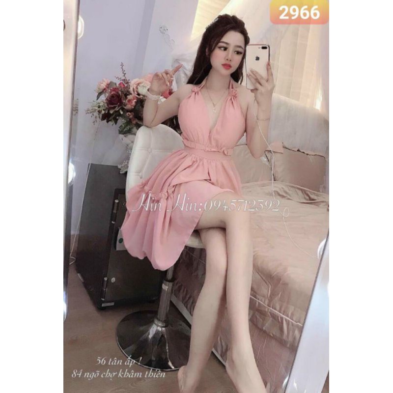 Đầm xòe cổ tim buộc dây lưng quyến rũ ( có mút ngực)