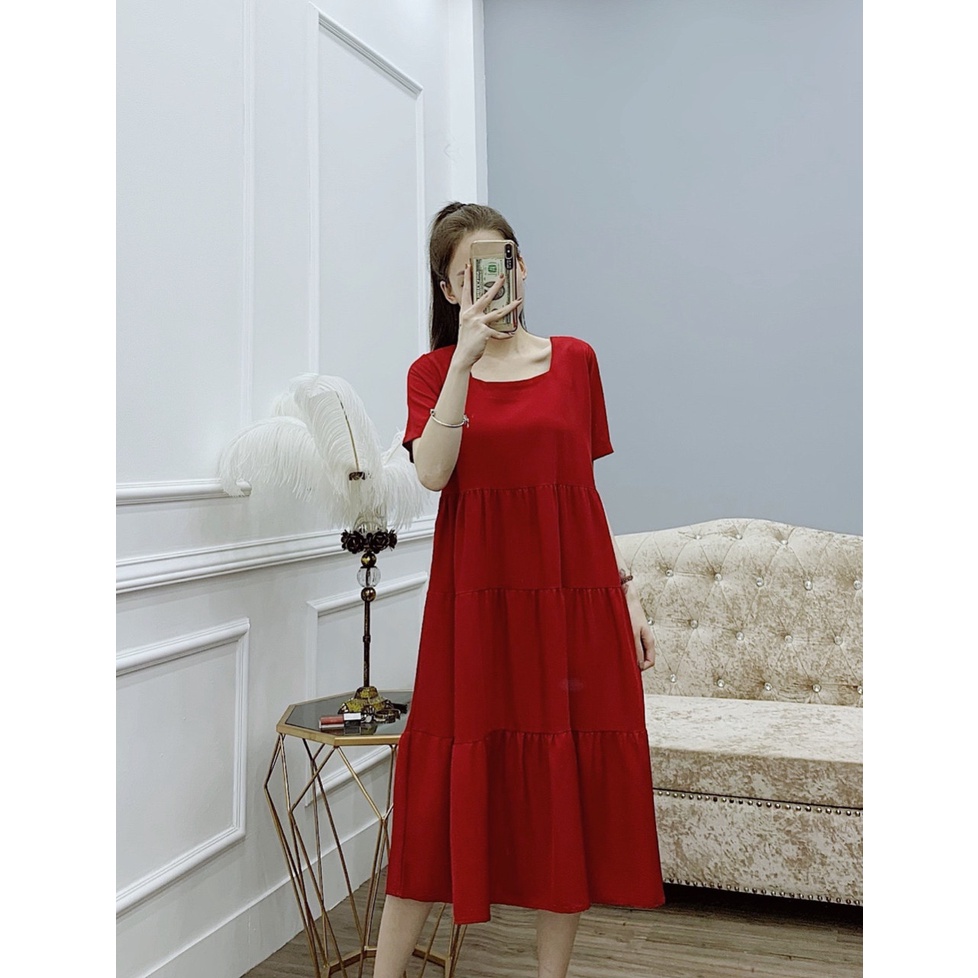 Váy bầu công sở thiết kế dáng suông chất lụa hàn châu freesize tới 70kg