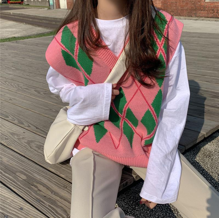 Áo Len Không Tay Cổ Chữ V Dáng Rộng Phong Cách Hàn Quốc Cho Nữ