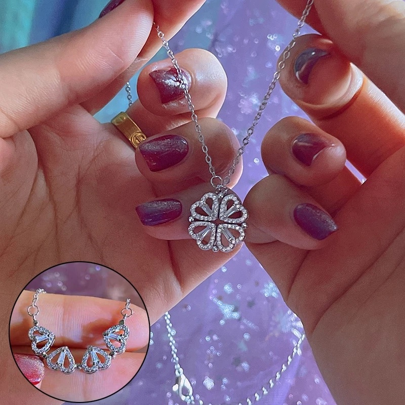 Vòng Cổ Choker Mặt Bốn Lá / Trái Tim Có Thể Gập Lại Từ Tính Với Nhiều Mẫu Mã Đa Dạng