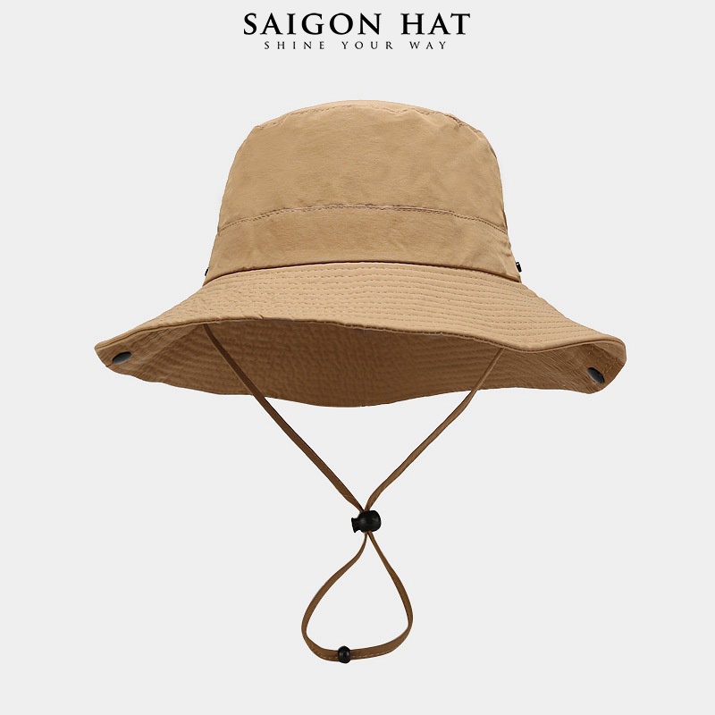 Mũ bucket nam nữ nón tai bèo có dây rút rộng vành che nắng nút bấm trơn phong cách cao bồi năng động