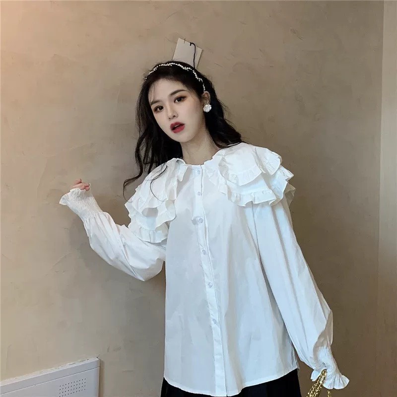 Áo sơ mi thiết kế cổ bèo tay phồng phong cách tiểu thư bánh bèo ASM30