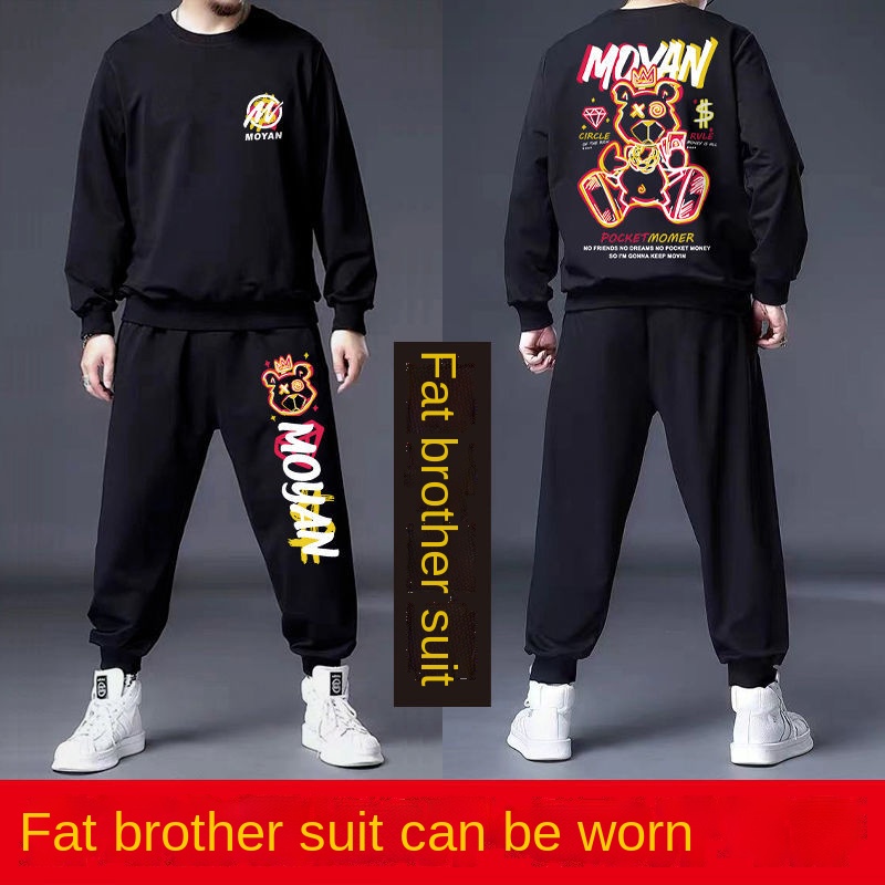 Bộ Đồ Thể Thao Plus Áo Cổ Tròn Cỡ Lớn Lót Nhung Thời Trang Thu Đông Cho Nam