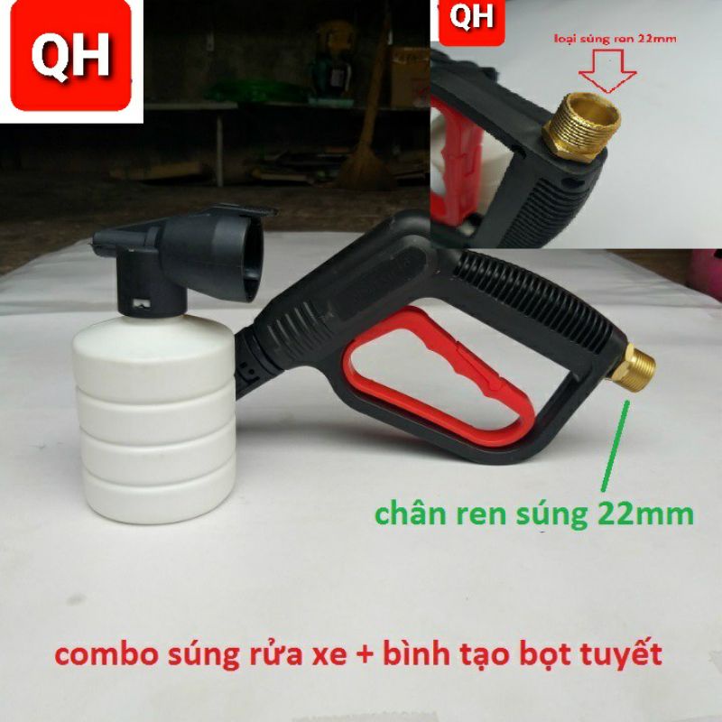 Súng xịt rửa xe và bình tạo bọt tuyết 0,5L cho máy rửa xe áp lực cao ren 22mm/ren 14mm