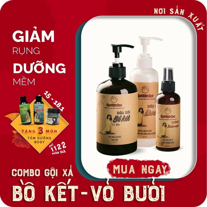 Bộ dầu gội sạch gàu chuyên sâu 3 món cho tóc khô cứng Quê MỘT CỤC (handmade)