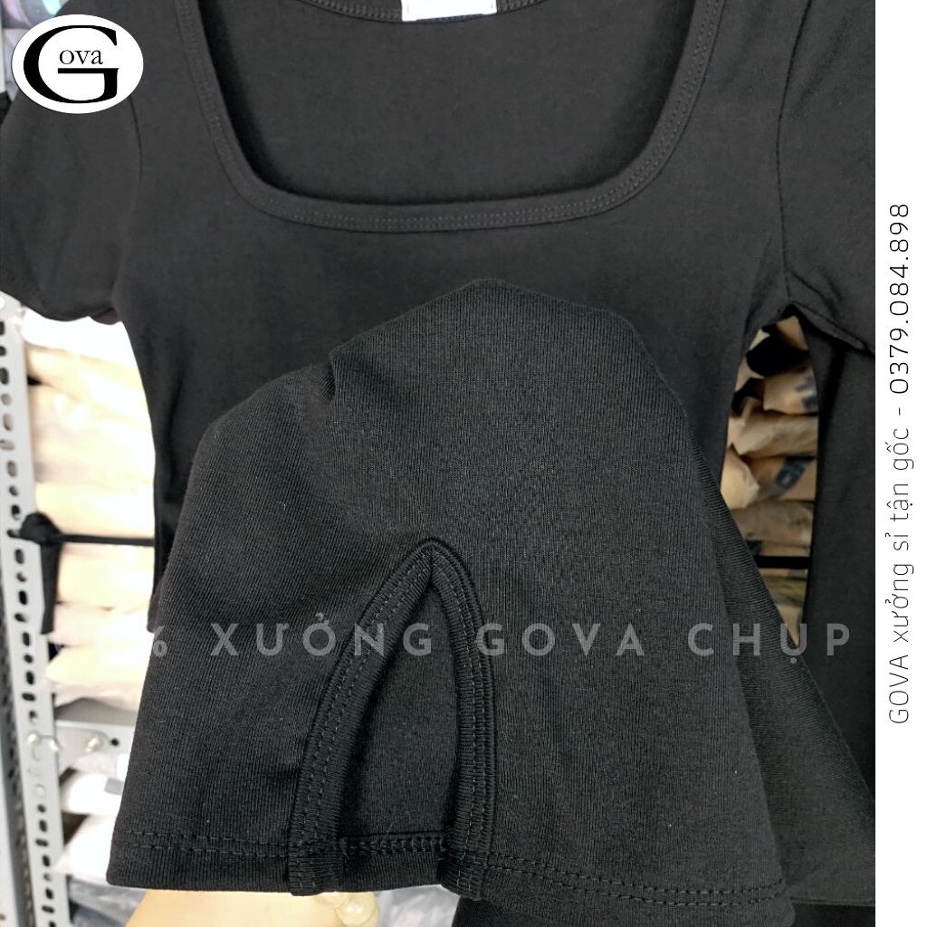 Đầm Váy Body Cổ Vuông Xẻ Đùi Trước Tay Ngắn Thun Borip Ôm Sexy Gợi Cảm GOVA