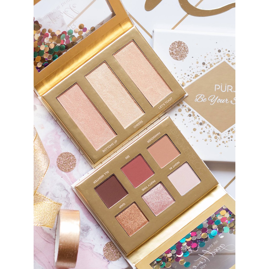 PUR - Bảng Phấn Bắt Sáng 3 Ô Sparkle and Shine Bright Travel Highlighter Palette &amp; Fan Brush