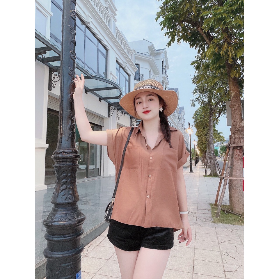 Áo sơ mi sát nách 2 túi tay hến màu xinh