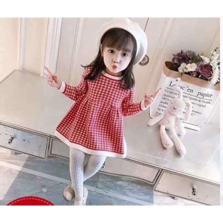 Váy len kẻ size nhí