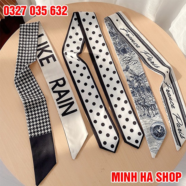 Khăn Turban Lụa Quàng Cổ Buộc Quấn Túi Xách Thanh Lịch - Ruy Băng Cột Tóc Họa Tiết Thời Trang Hàn Quốc ( 100x8 cm)
