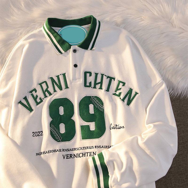 Áo Polo Sweater Nam Nữ Số 89 Cổ Bẻ Hàn Quốc Unisex Viền Cổ Trẻ Trung Form Rộng