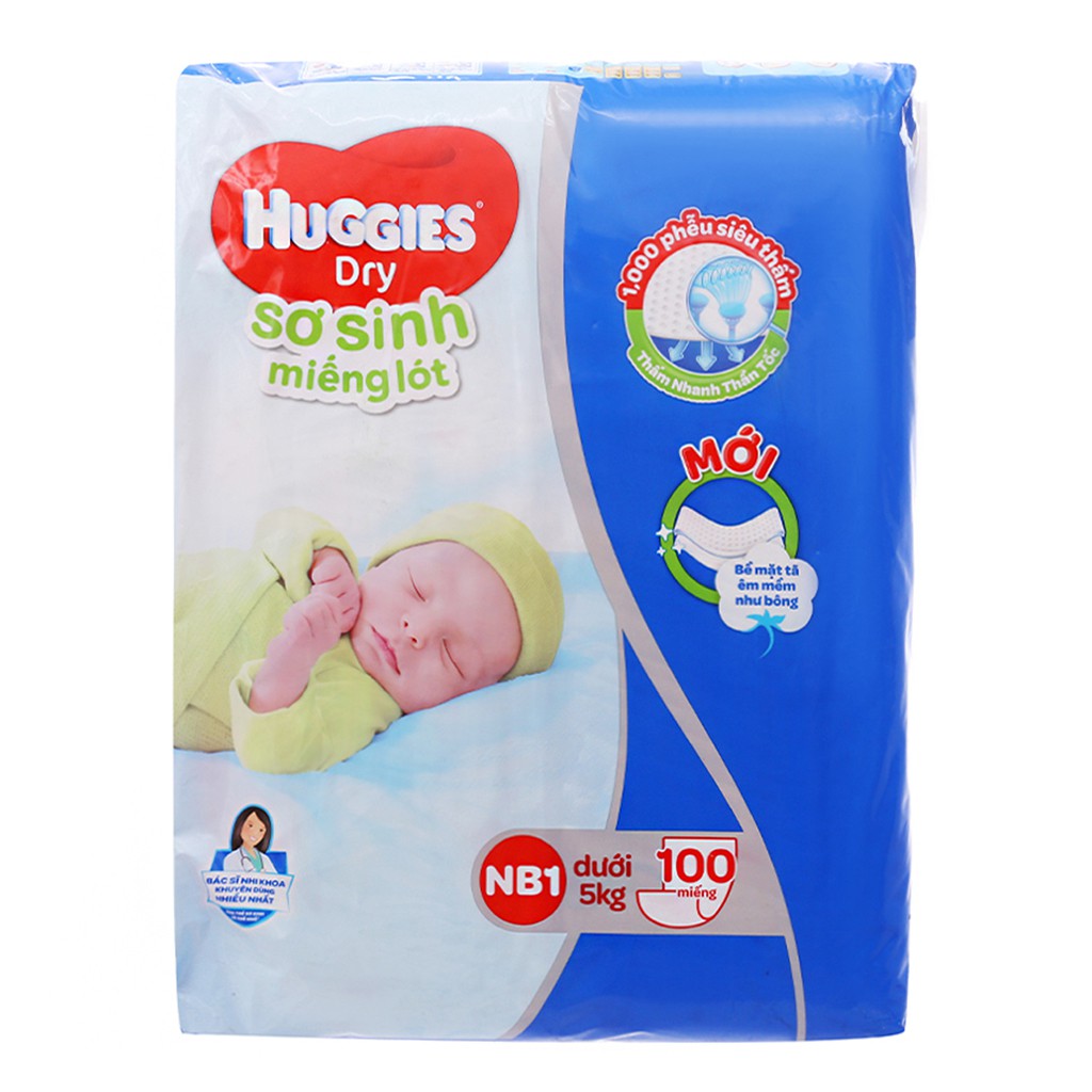 [CHÍNH HÃNG] Miếng Lót Sơ Sinh Huggies Skin Perfect NB1 Bịch 64 + 6 Miếng / 108 Miếng (Cho Bé < 5 Kg)