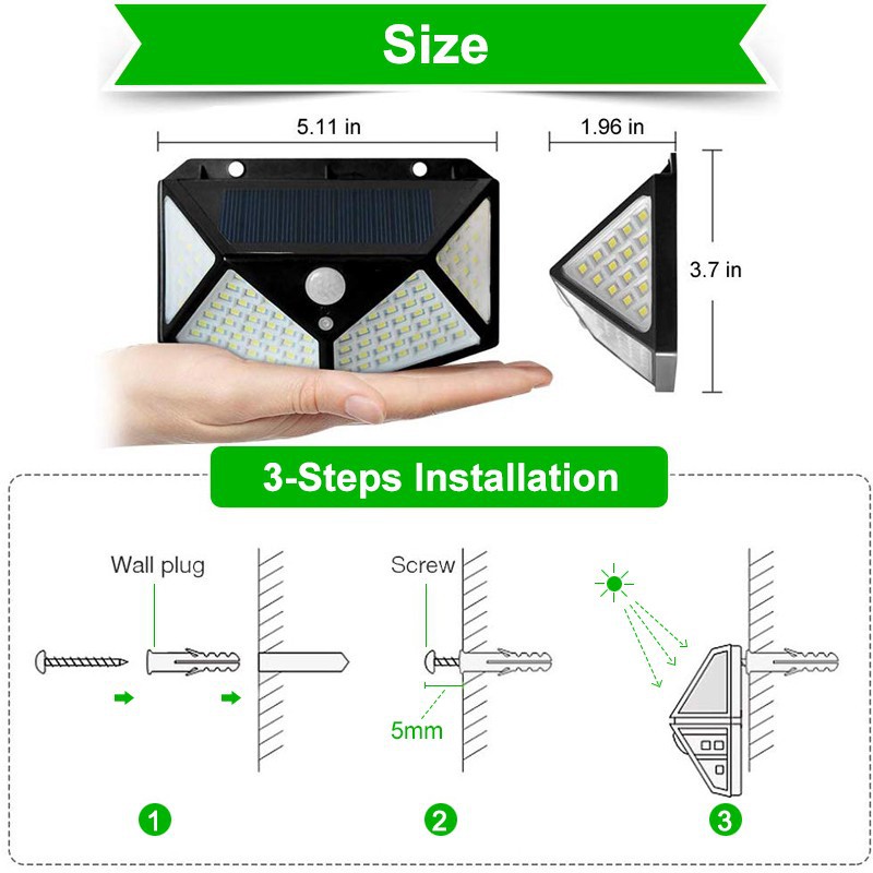 [GIẢM GIÁ SIÊU SỐC] Đèn LED năng lượng mặt trời chống nước cảm biến chuyển động 100 LED siêu sáng 3 chế độ