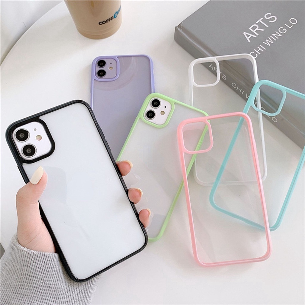 Ốp điện thoại trong suốt viền màu kẹo độc đáo cho iphone 12 pro 11 x xs max xr 8 7 plus se 2020