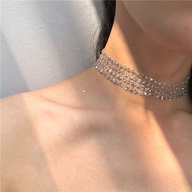 Vòng cổ choker đính kim sa lấp lánh phong cách Hàn Quốc