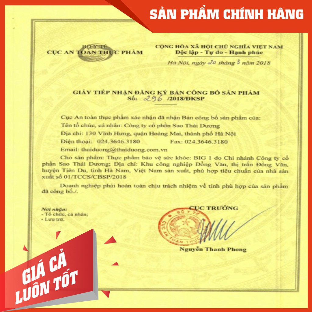 Viên uống tăng kích thước vòng 1 (viên nang) Big1 - Sao Thái Dương