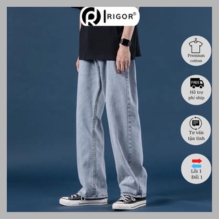 Quần jean baggy xanh nhạt dáng suông ống rộng RIGOR, quần jean unisex nam nữ