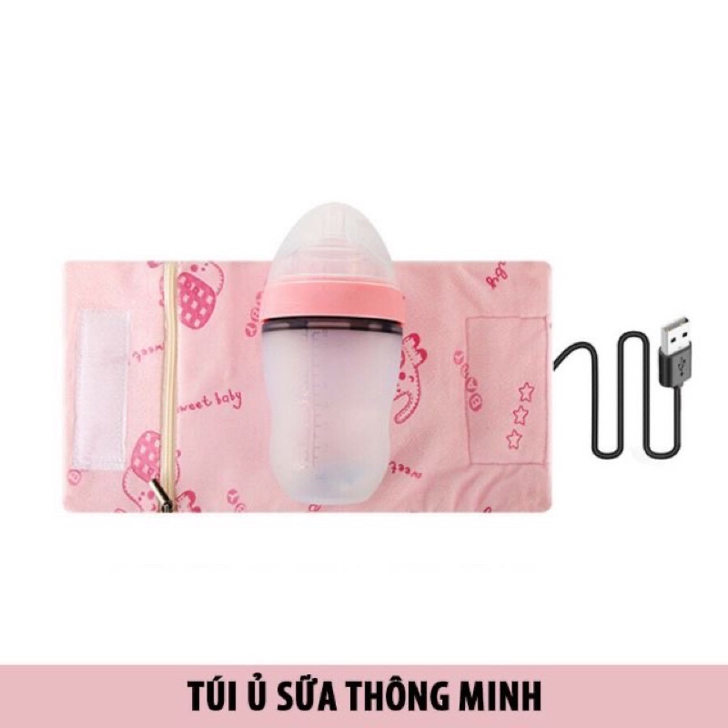Túi Ủ Bình Sữa Thông Minh(Có Sạc USB), Túi Ủ Ấm Giữ Ấm Sữa Di Động 2 Màu Xanh/Hồng