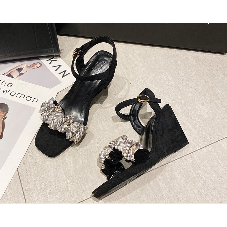 Sandal đế xuồng nơ đá gót cao 8cm size 34/40   220621