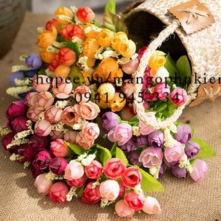 Chùm hoa lụa nhỏ 15 bông phụ kiện chụp ảnh trang trí