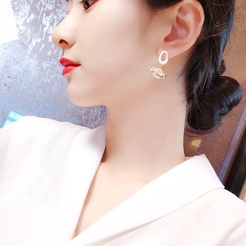 XiaoboACC Bông Tai Mạ Bạc Đính Đá Mắt Mèo Dễ Thương Cho Nữ