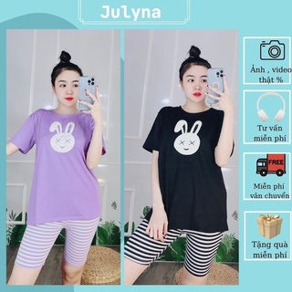 Đồ bộ thun cotton mặc nhà, set bộ nữ đẹp julyna ql16 lửng thêu mặt thỏ