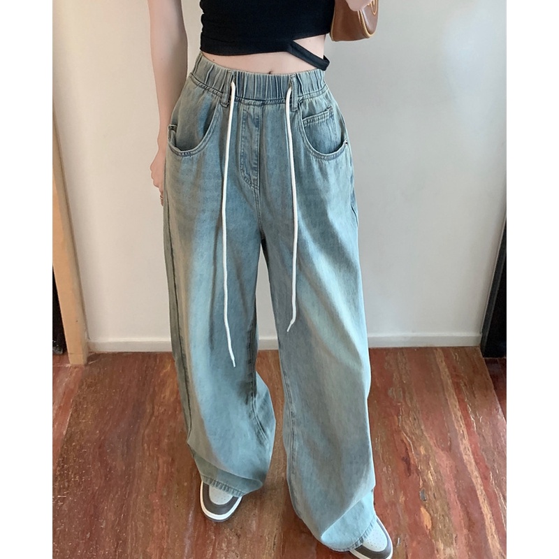 Quần Jean Nữ Ống Rộng Lưng Cao Co Dãn Tốt Hợp Thời Trang