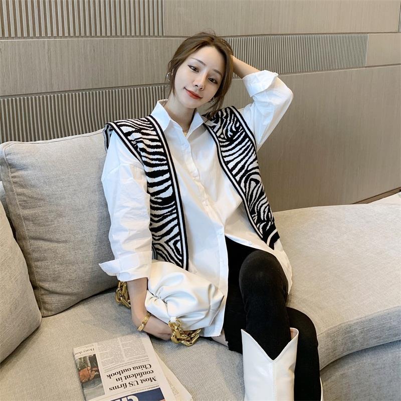 Set Áo Sơ Mi Tay Dài + Áo Khoác Len Không Tay Thời Trang Công Sở Thanh Lịch Cho Nữ