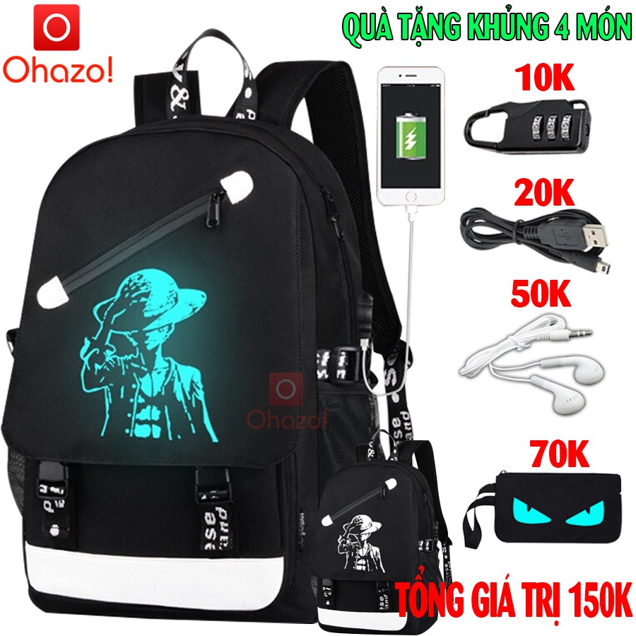 Balo nam nữ đi học thời trang phát sáng LUFFY TẶNG (Cáp USB+Khóa số+Tainghe+Ví)