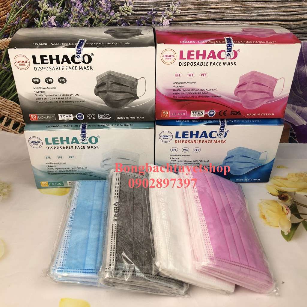 50 hộp khẩu trang y tế 4 lớp Lehaco kháng khuẩn - Combo 50 hộp khẩu trang y tế 4 lớp Lehaco