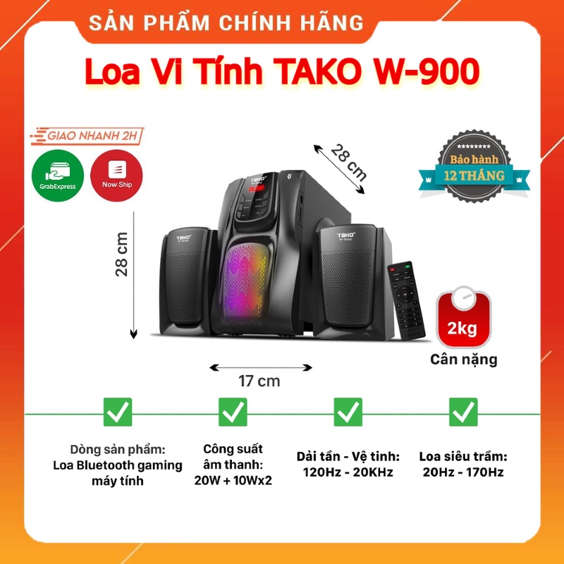 Loa Vi Tính TAKO W-900 Cho Máy Tính Để Bàn, Laptop. Thiết Kế Cực Đẹp, Hỗ Trợ Đèn LED Nghe Nhạc Cực Hay. BH 12 Tháng