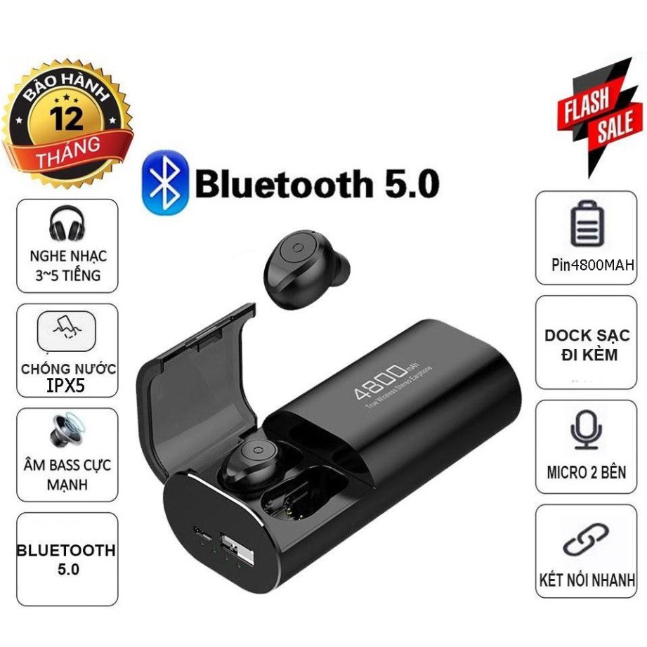 Tai Nghe Bluetooth True Wireless Amoi F9 - 4800, Kiêm Sạc Dự Phòng Đồng Hồ Hiện Thị % Pin - ĐIỆN TỬ TP