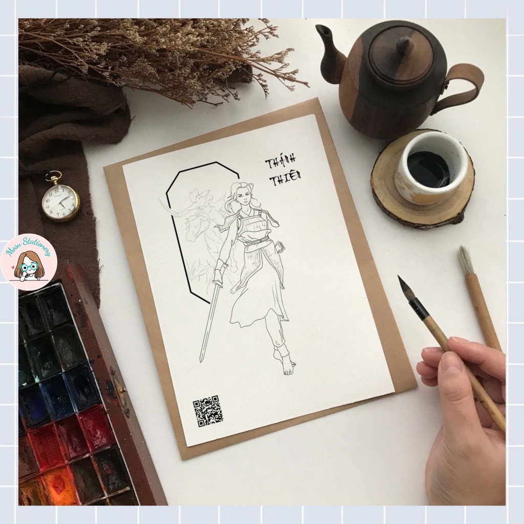 Tranh tô màu - "NỮ NHÂN KIỆT" trong BST Đại Việt Kỳ Nhân, 5 tranh giấy coldpress 300gsm
