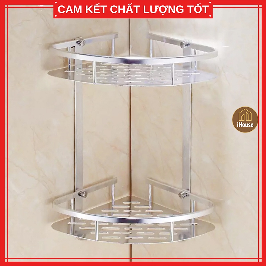 Kệ góc inox nhà tắm 2 tầng màu trắng, Kệ phòng tắm inox đựng đồ tiện lợi đa năng
