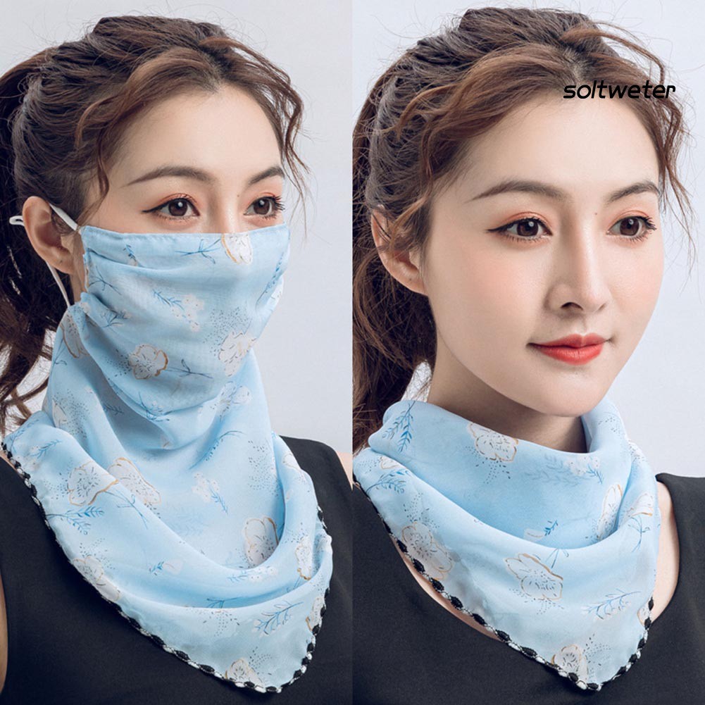 Khăn choàng phối khẩu trang vải voan họa tiết tùy chọn thời trang cho nữ