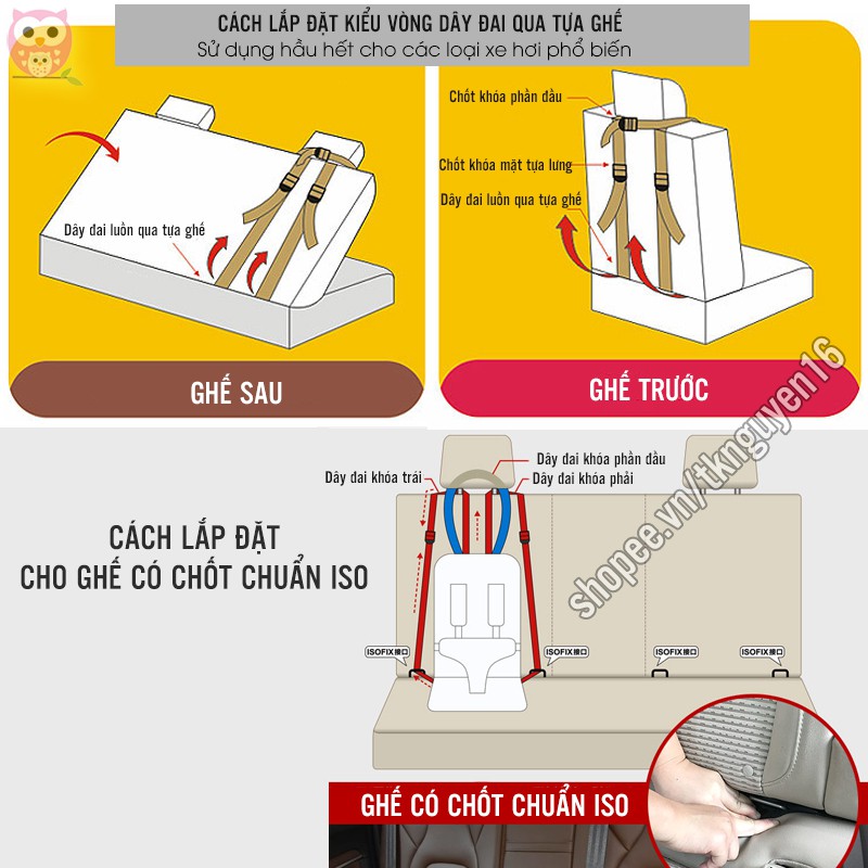 Đai ngồi ghế ôtô cho bé Happy Simbo (Vải Cotton êm ái)