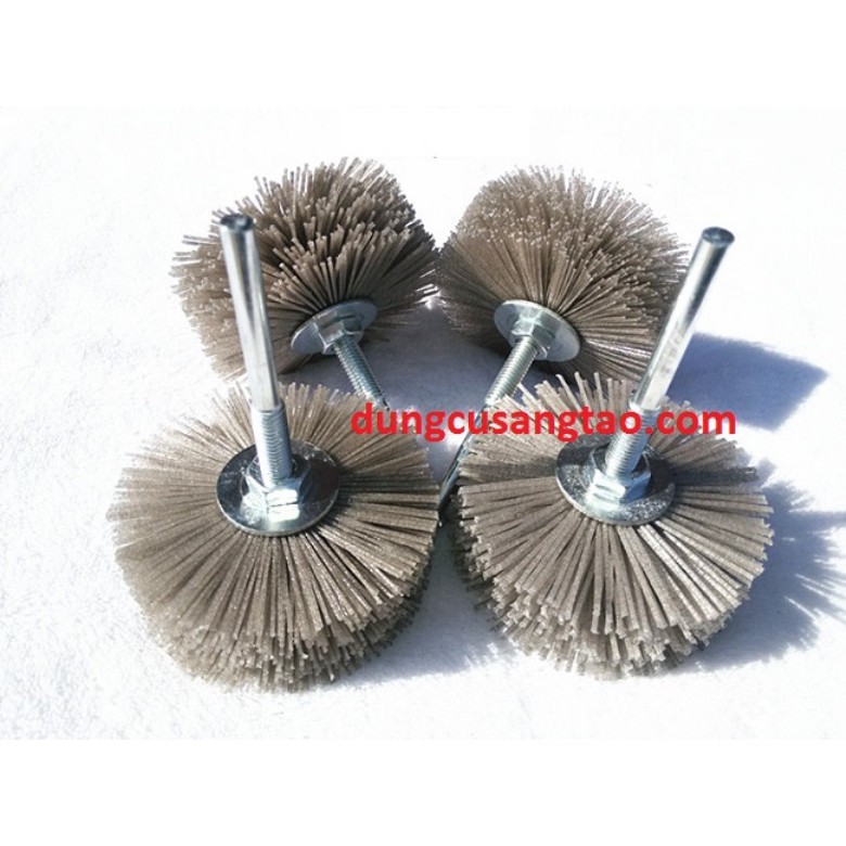 Chổi sợi tổng hợp D80mm cán 6mm / Chổi quật đánh bóng gỗ