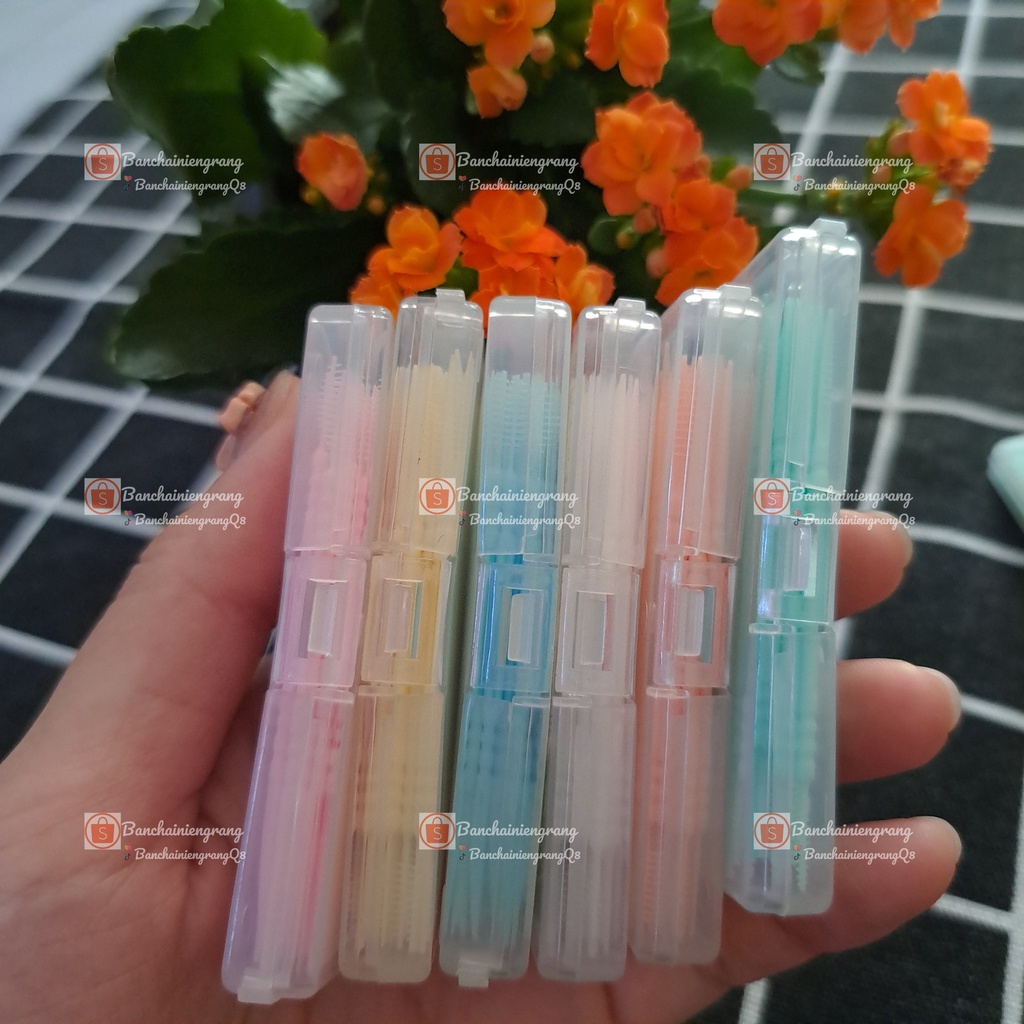 Bcnr ~ Một hộp Tăm xỉa răng nhựa 40 cây bỏ túi tiện lợi phù hợp cho người niềng răng, tăm bỏ túi