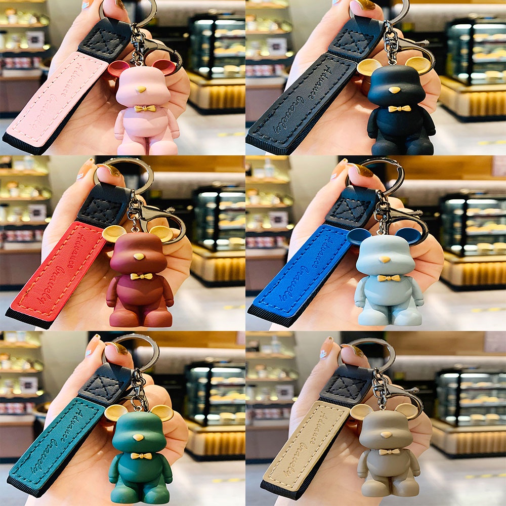 1 Móc Chìa Khóa Bằng Da Hình Gấu Thắt Nơ Sáng Tạo