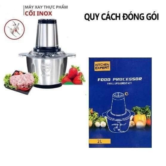 Máy xay thịt đa năng cối Inox 304 dung tích 2L 4 lưỡi dao bằng thép sinh tố tỏi tiêu thức ăn