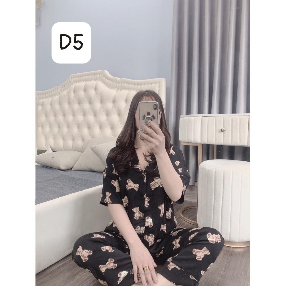 Bộ Mặc Nhà Nữ, Bộ Ngủ Nữ Pijama Lụa Áo Cộc Tay Quần Dài Chất Liệu Lụa Mango Dễ Thương