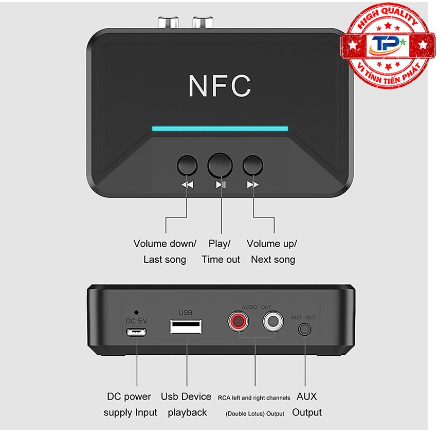 Bộ thu âm thanh Bluetooth 5.0 NFC BT200 Music Audio Receiver biến Loa, Amply thường thành có bluetooth chuyên nghiệp