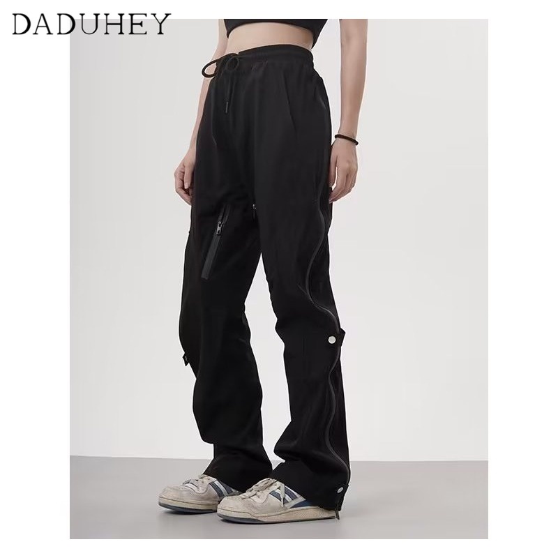 DaDuHey European and American Ins Fashion Brand Outdoor Waterproof Zipper Functional Overalls Men's and Women's Loose Straight Casual Pants